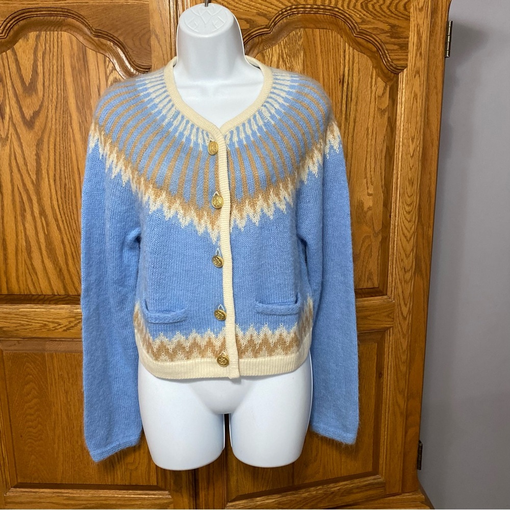 J. Crew Fair Isle Cardigan Sweater in Frosted Tundra Sand Wool Women’s Medium